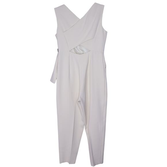 TOPSHOP Belted V-Neck Wrap Jumpsuit Ivory Tapered Leg Casual Women's 6P - Picture 2 of 11